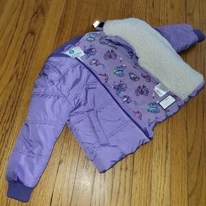 New Buckle Me Basic Girls Purple Puffer Jacket 5T Zip Fleece Lined Butterfly